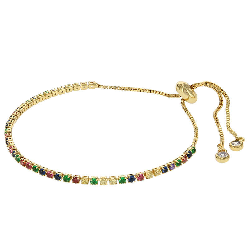 2584 Schakelarmband Goud Multicolor met Trekkoord Vierkant Klein 2mm Kalli Jewelry