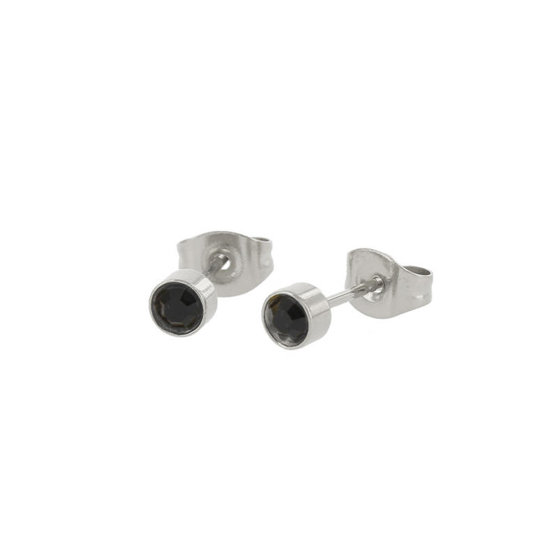 1941 Oorsteker Oorbel Jet Zwart Zilver 4 mm Kalli Jewelry