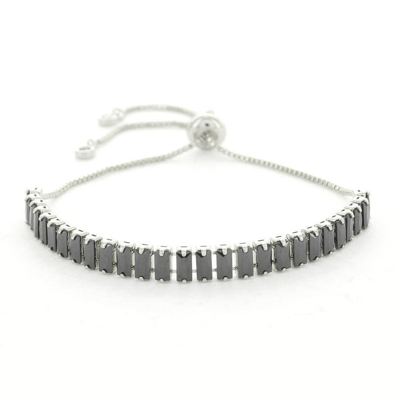 2635 Schakelarmband Zilver Zwart met Trekkoord Verticale Rechthoek 6mm Kalli Jewelry