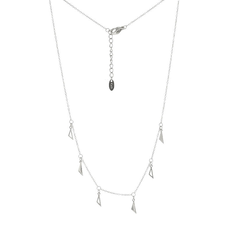 SD-32 Ketting Collier Zilver Schuine Driehoek met Zirkonia Steen 42cm Kalli Jewelry