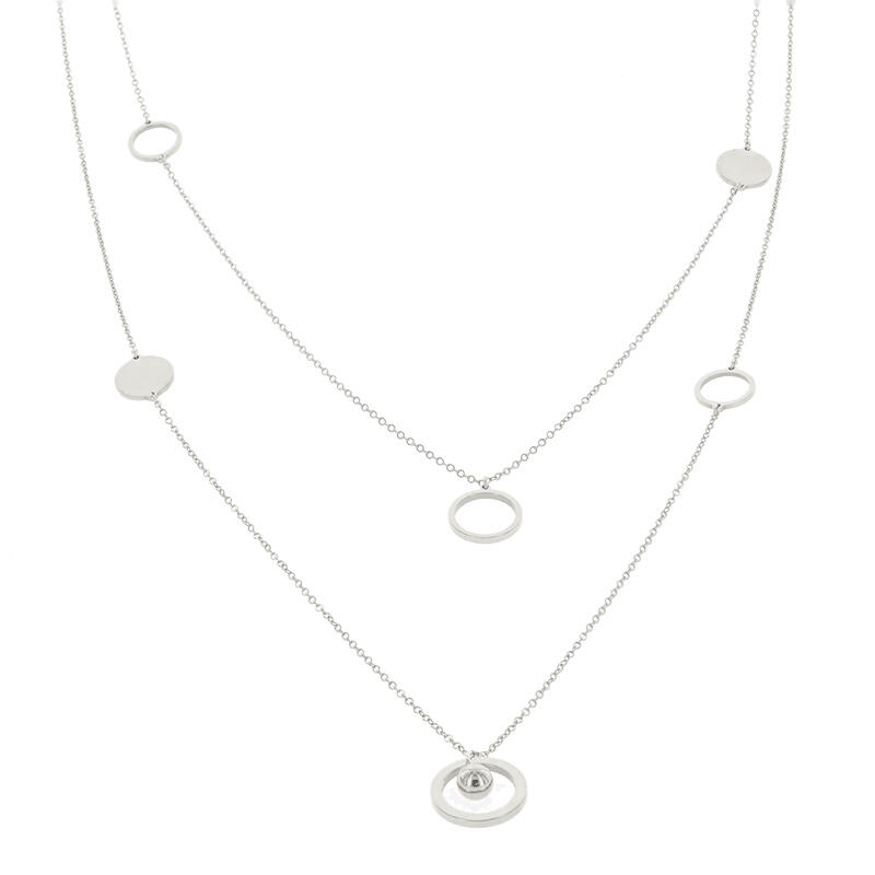 SD-37 Ketting Collier Zilver Lange Ketting Cirkels Hanger 80cm Kalli Jewelry