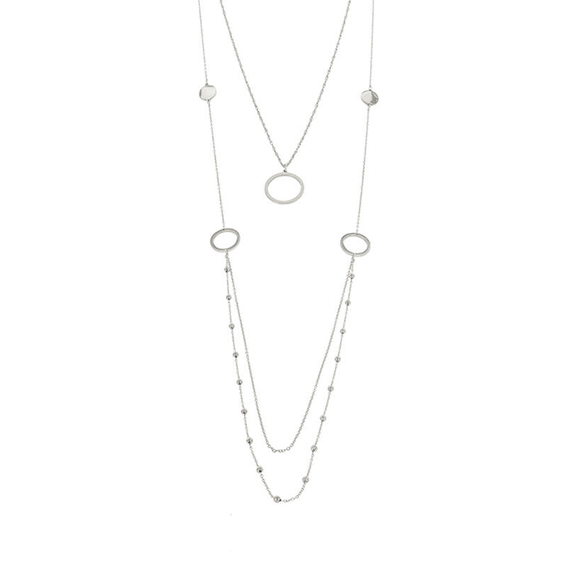 SD-38 Ketting Collier Zilver Lange Ketting Dubbel Cirkels 80cm Kalli Jewelry