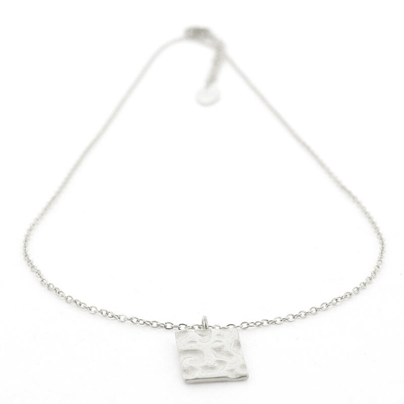 SD-48 Ketting Collier Zilver Gehamerd Rechthoek 40cm Kalli Jewelry
