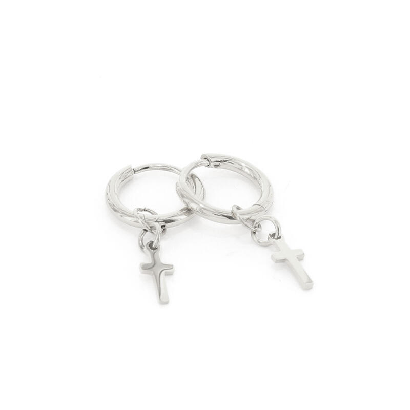 1985 Creool Oorbel Zilver 1,6x8mm Kruisje 9mm Kalli Jewelry