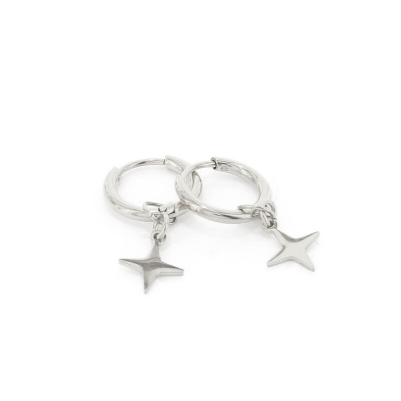 1986 Creool Oorbel Zilver 1,6x8mm Ster 7mm Kalli Jewelry