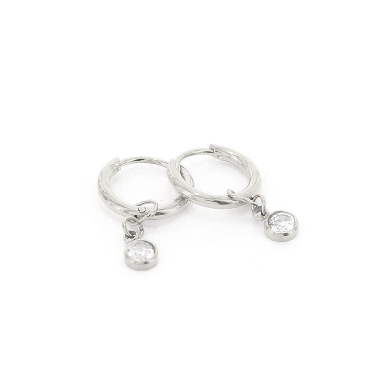 1987 Creool Oorbel Zilver 1,6x8mm Steentje 4mm Kalli Jewelry