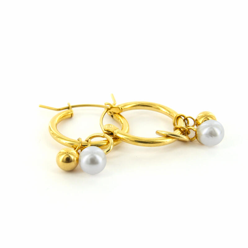 Veerle 030001, Oorhanger, Parel en Gouden Bolhanger, 2x9mm - Afbeelding 2