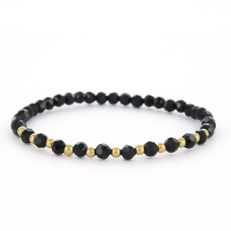 Donna 0200019, Schakelarmband, Elastiek, Kraal, Zwart, Goud, 6mm