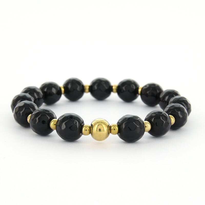 Eline 0200014, Schakelarmband, Elastiek, Kraal, Zwart, Goud, 10mm