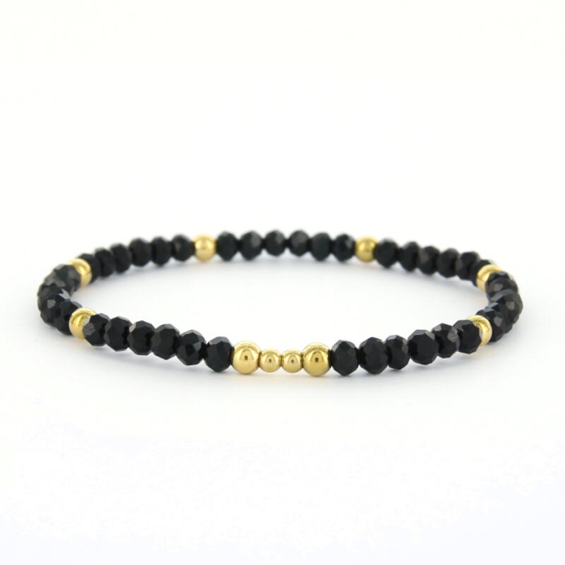 Guusje 0200018, Schakelarmband, Elastiek, Kraal, Zwart, Goud, 4mm