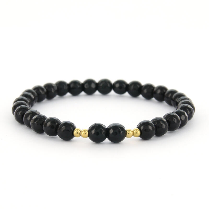Isra 0200016, Schakelarmband, Elastiek, Kraal, Zwart, Goud, 6mm