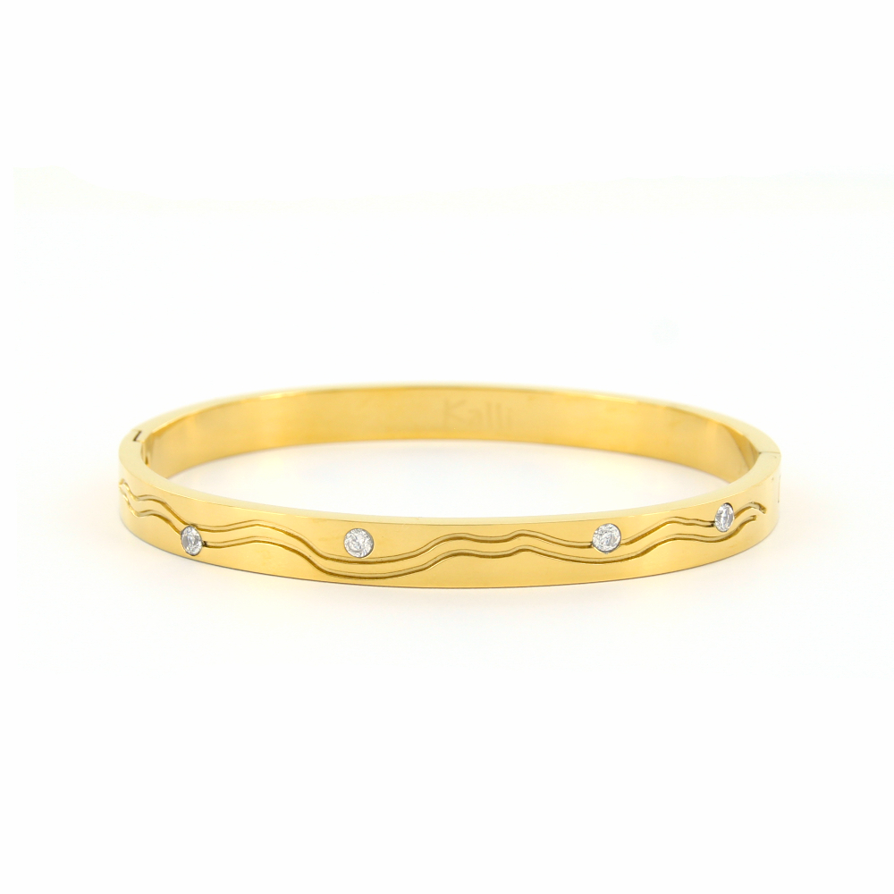 Bangle Niya, Golf enkele steen 6mm Goud