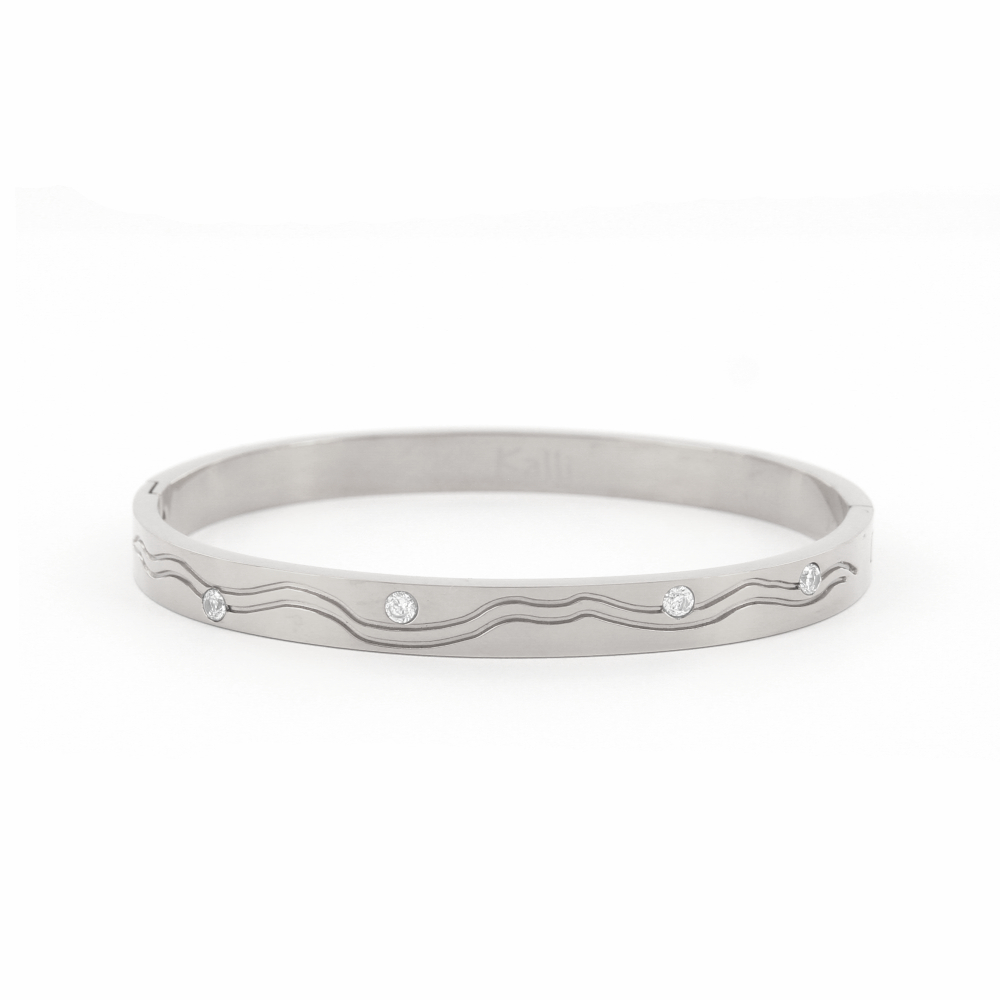 Bangle Niya, Golf enkele steen 6mm Zilver