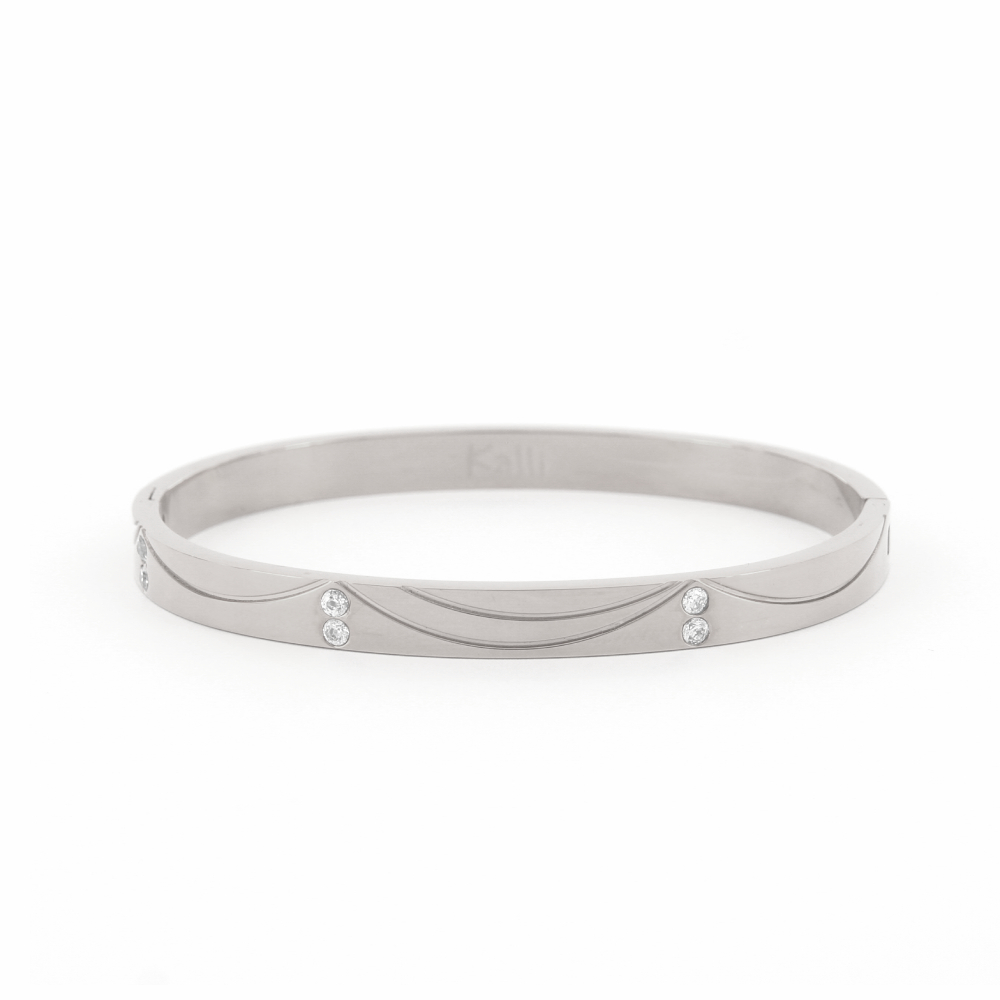 Bangle Aylin, Golf dubbele steen, 6mm Zilver