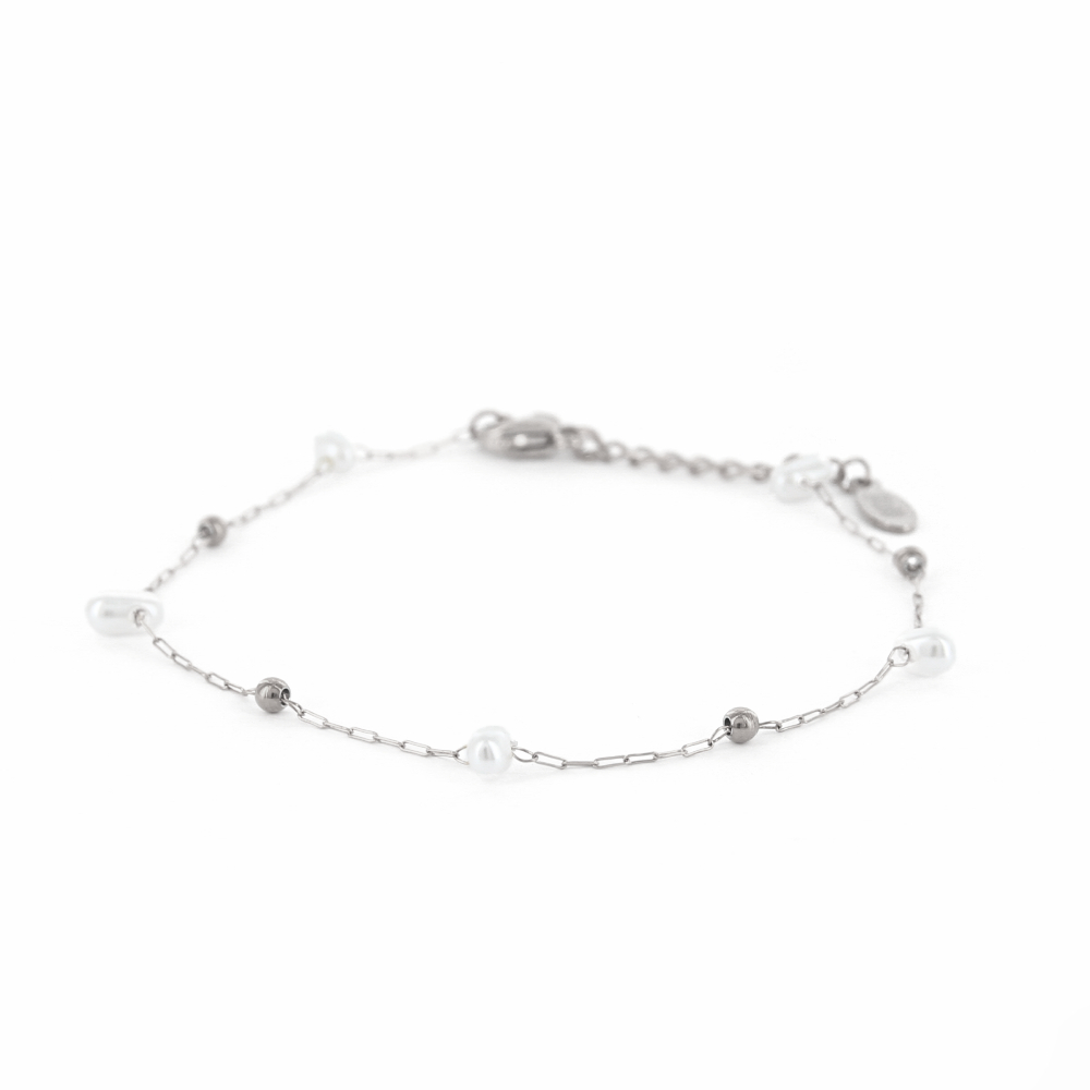 Schakelarmband Eliza, Parel Zilver