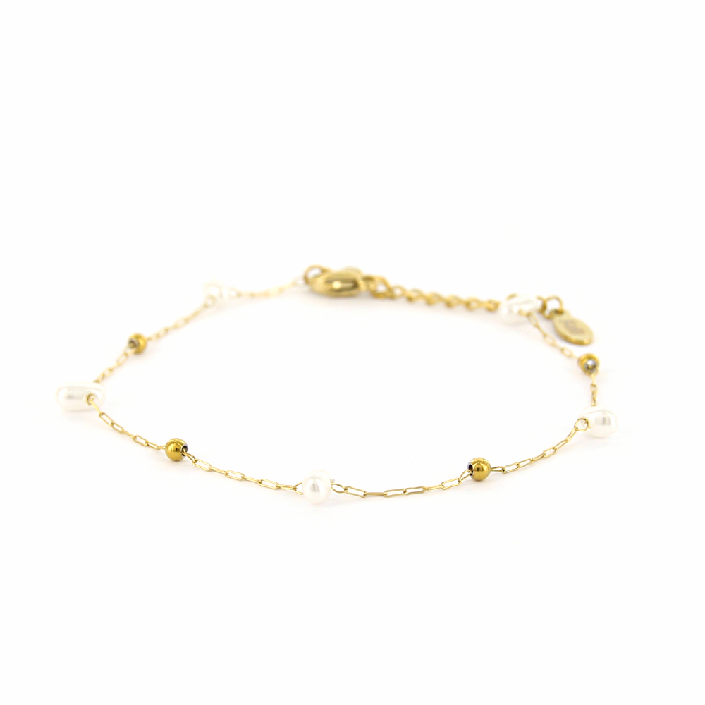 Schakelarmband Eliza, Parel Goud