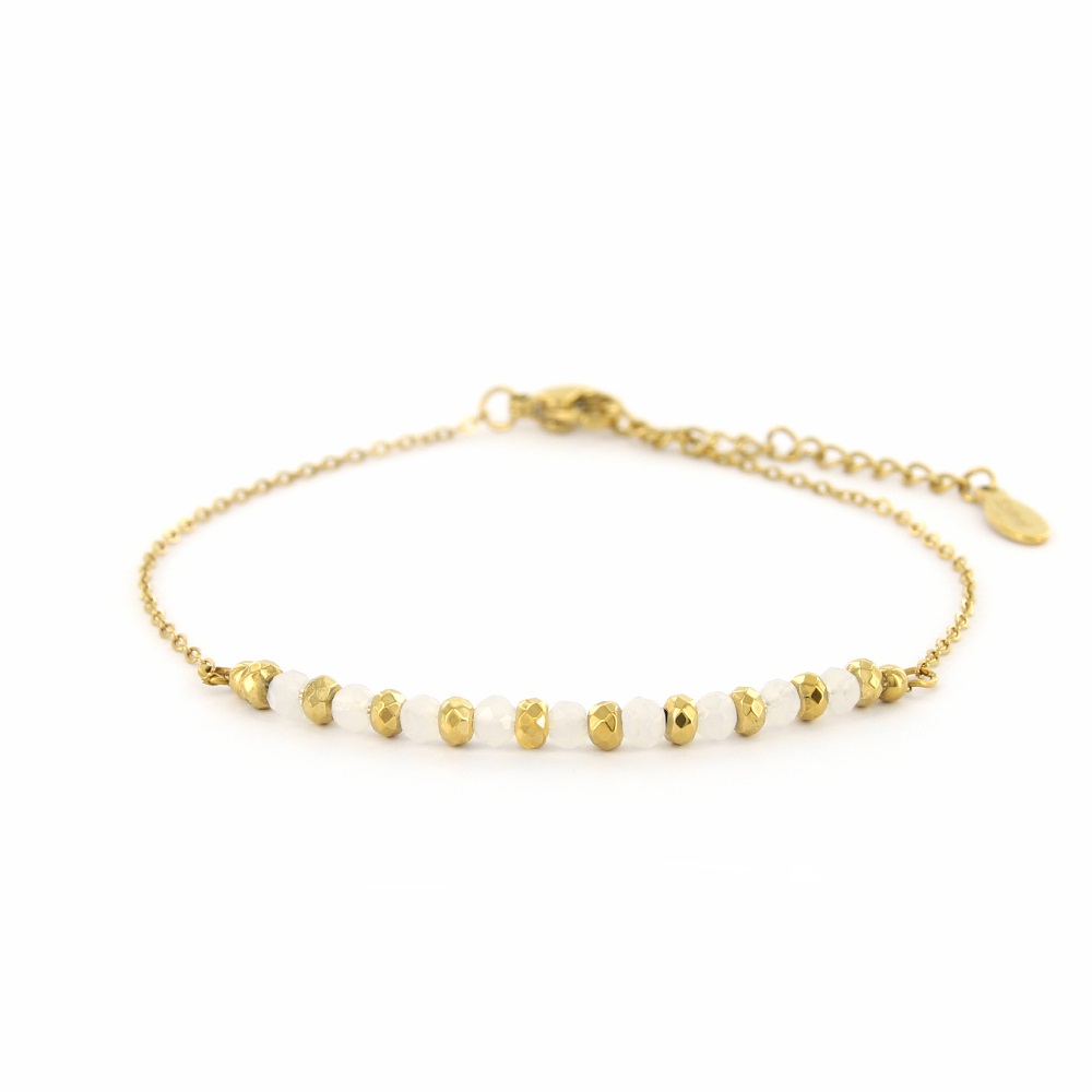 Schakelarmband Lotta, Small steentjes, Goud wit