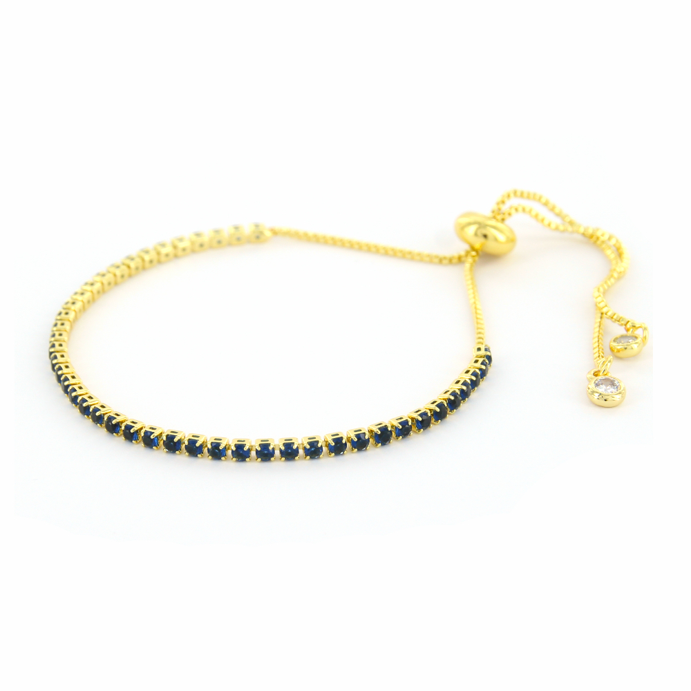 Schakelarmband Janah, Trekkoord, Goud Blauw