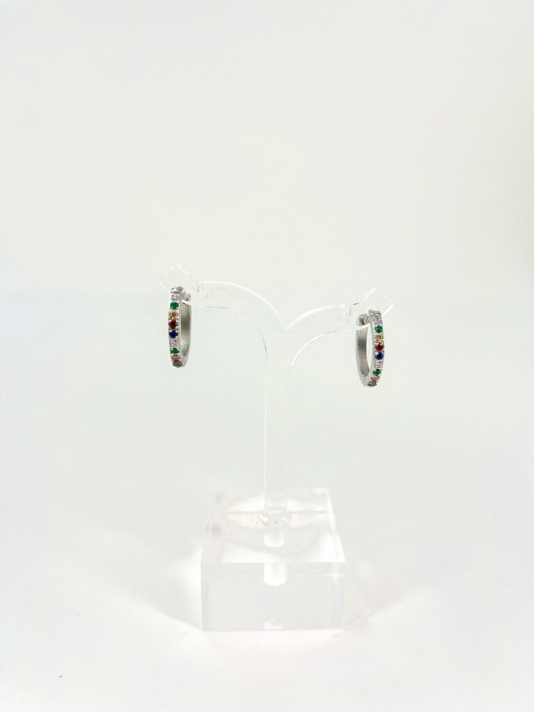 1869 Zirkonia Multicolor Creool 2X12 mm, Zilver