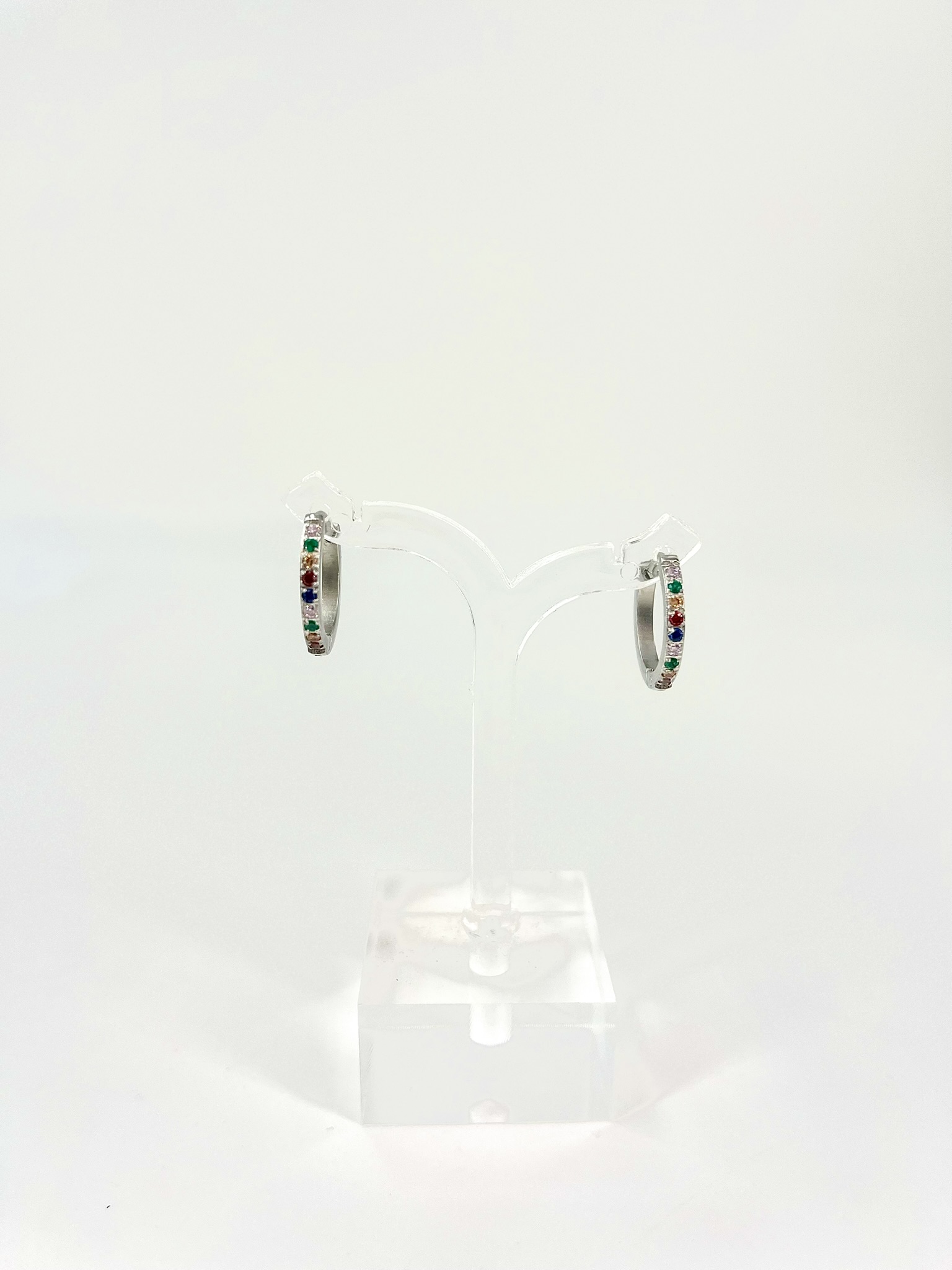 1869 Zirkonia Multicolor Creool 2X12 mm, Zilver